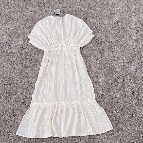 America & Beyond golend stripe coverup maxi dress. Size: Medium. NWT. - Picture 2 of 5